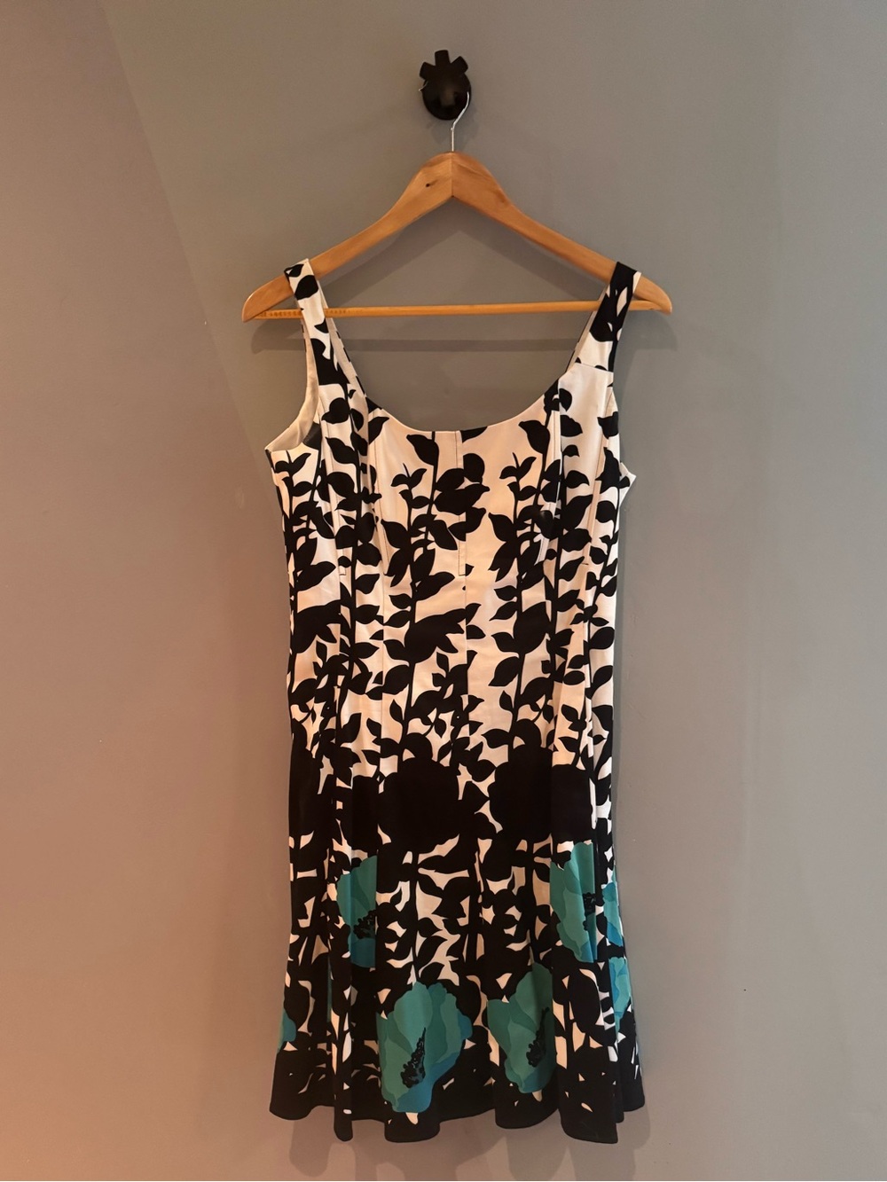 Nine West Black & White Floral Dress with Teal Accents